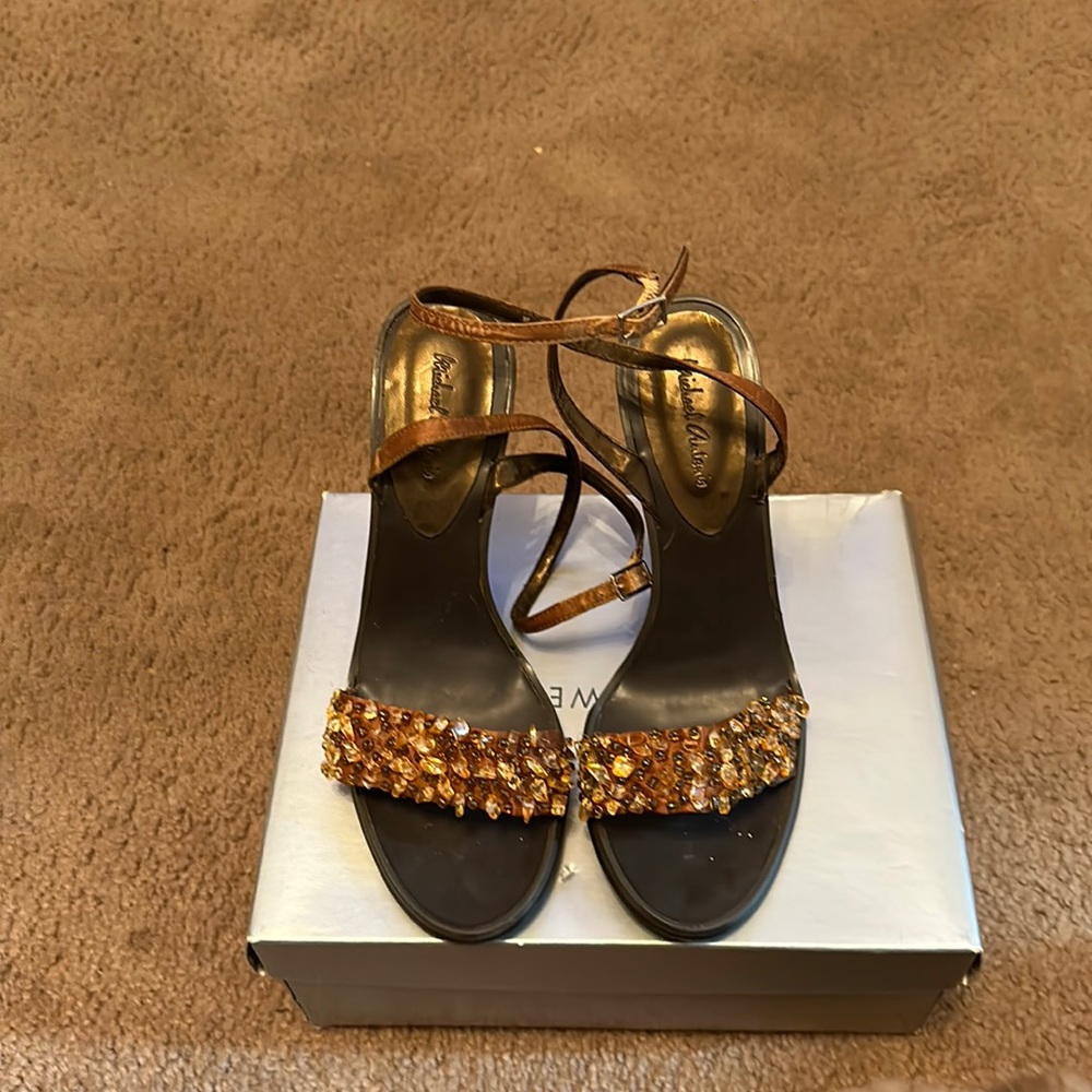 Brownish/Gold Wedge sandal with wrap around ankle strap